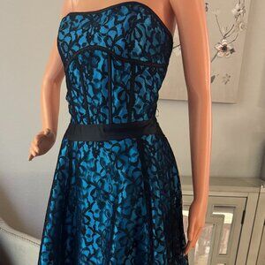 Vintage 80s Jessica McClintock for Gunne Sax Dress – Black & Blue, Size 9